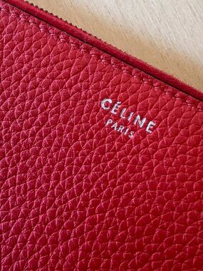 2019 Céline Paris Red Grained Leather Large Zip Around Wallet